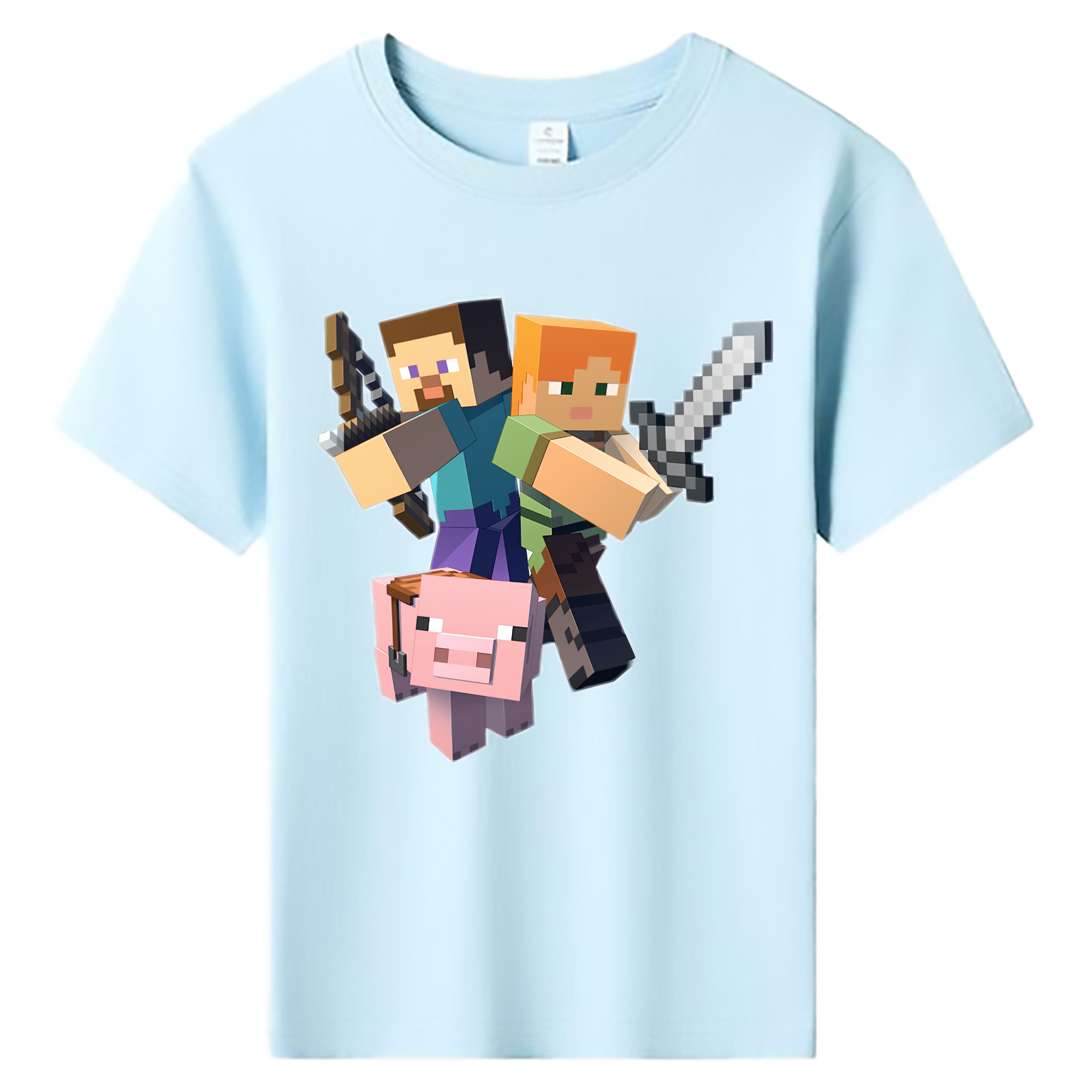 （画像用） マインクラフト ブロックの世界 Minecraft MC Block world 綿100％キッズTシャツ（フロントプリント）
